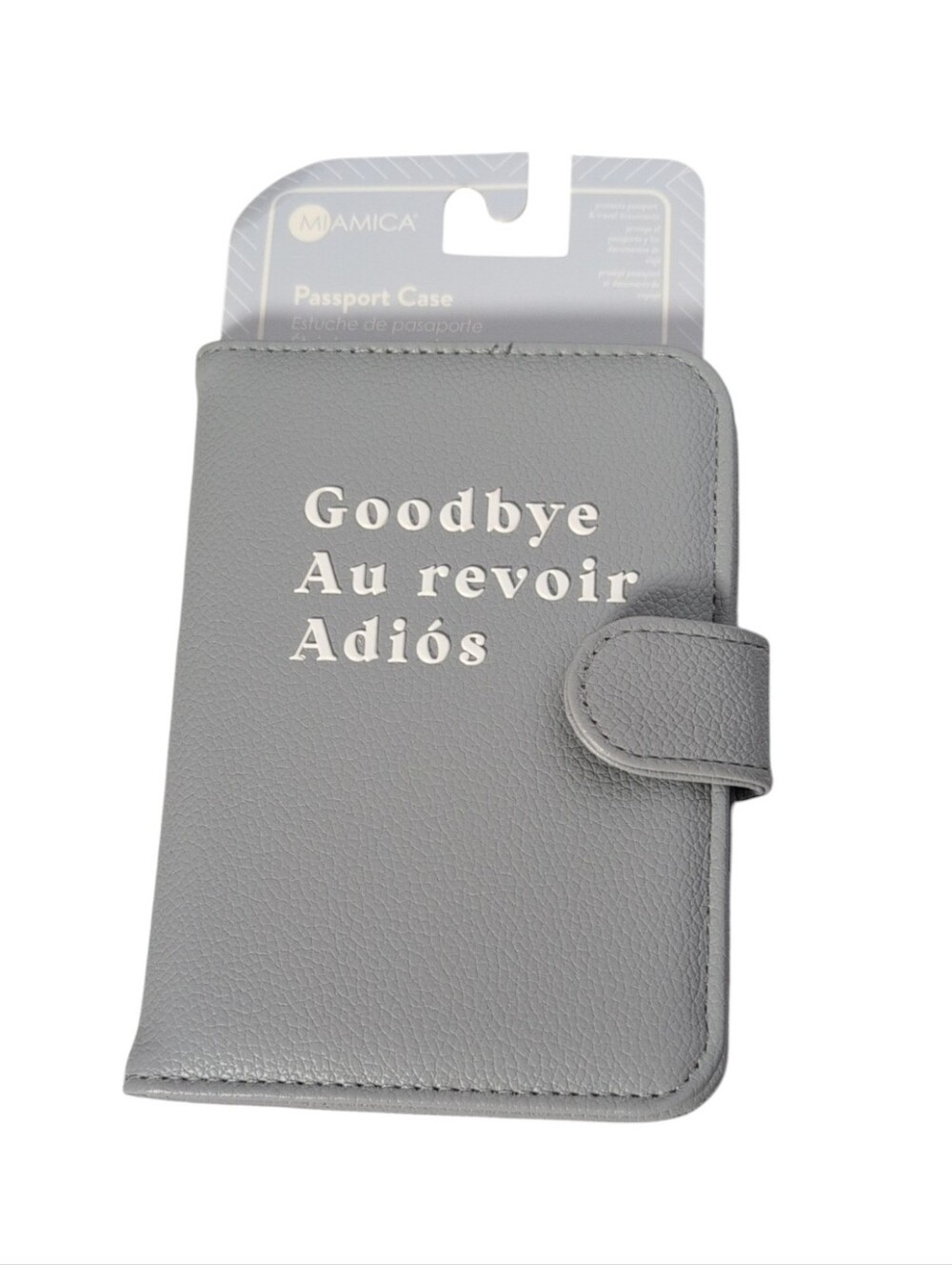 MIAMICA Gray Passport Case Goodbye Au Revoir Adios